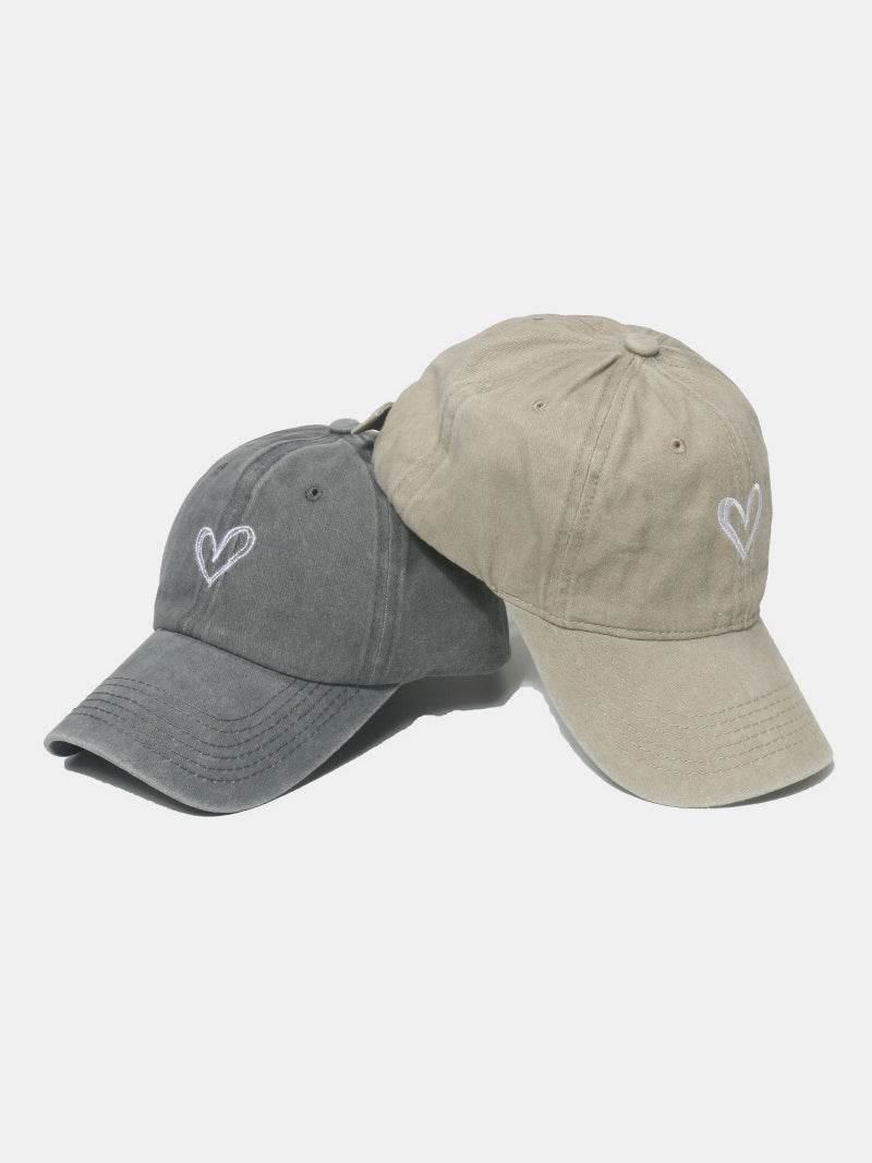 Embroidered Heart Washed Cotton Baseball Cap - Hovatok