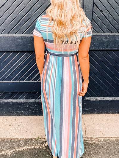 Full Size Striped Round Neck Short Sleeve Dress - Hovatok