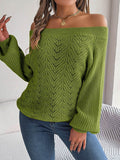 Openwork Off-Shoulder Long Sleeve Sweater - Hovatok