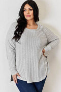 Basic Bae Full Size Ribbed Round Neck Slit T-Shirt - Hovatok