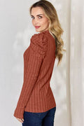 Basic Bae Full Size Ribbed Mock Neck Puff Sleeve T-Shirt - Hovatok