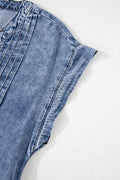 Tie V Neck Tucking Detail Short Sleeve Denim Dress - Hovatok