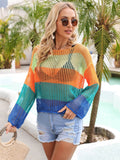 Angel Wings Color Block Openwork Boat Neck Cover Up - Hovatok