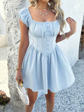 Devine Ruched Puff Sleeve Mini Dress - Hovatok