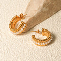 Stainless Steel Pearl C-Hoop Earrings - Hovatok