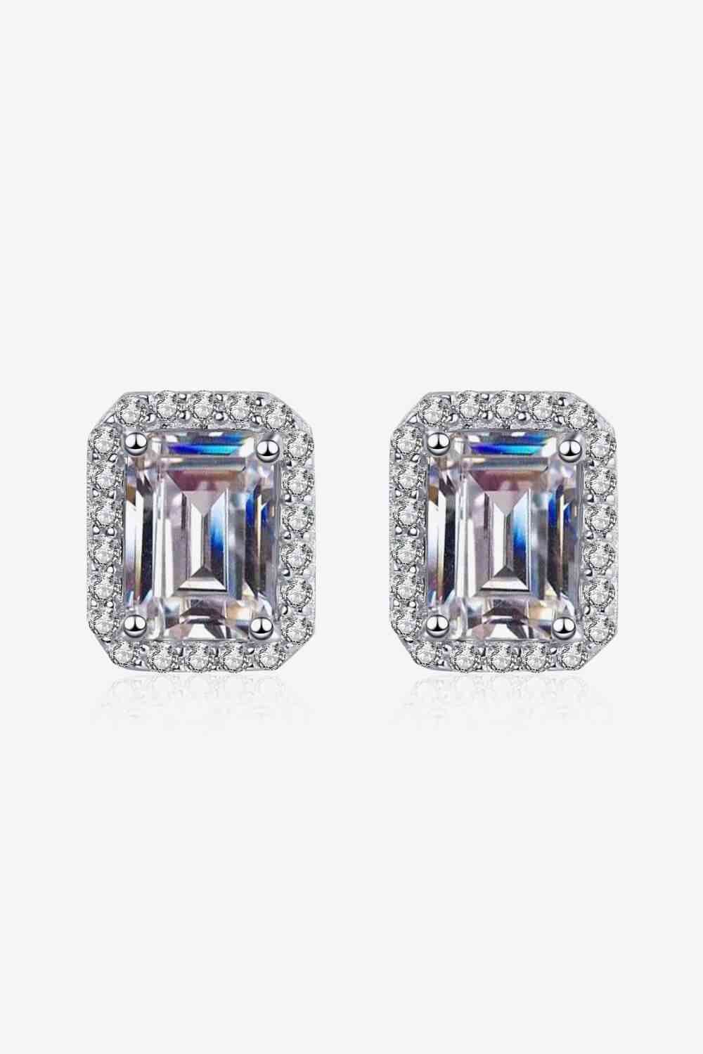 Adored 1 Carat Moissanite Rhodium-Plated Square Stud Earrings - Hovatok