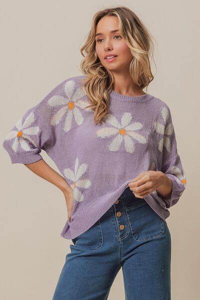 BiBi Floral Pattern Slit Sweater - Hovatok