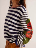 Striped Round Neck Long Sleeve Sweatshirt - Hovatok
