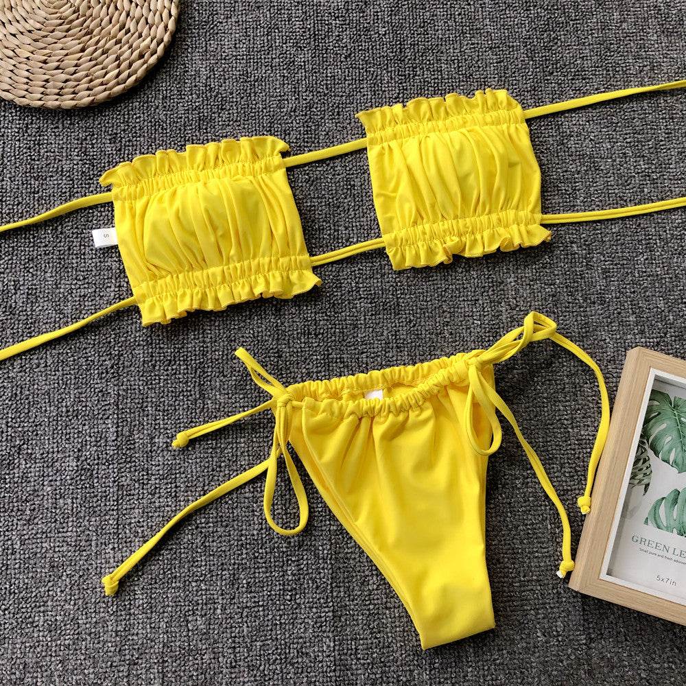 Frill Trim Ruched Bikini Set - Hovatok