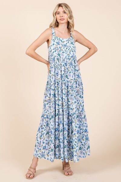 Mittoshop Flower Print Tiered Sleeveless Empire Maxi Dress - Hovatok