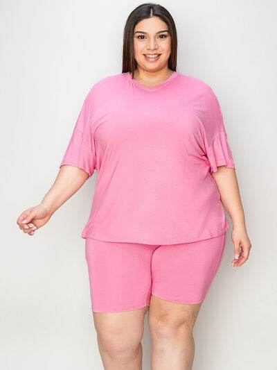 Basic Bae Full Size V-Neck Drop Shoulder T-Shirt and Shorts Set - Hovatok