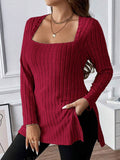 Plus Size Square Neck Long Sleeve Top - Hovatok