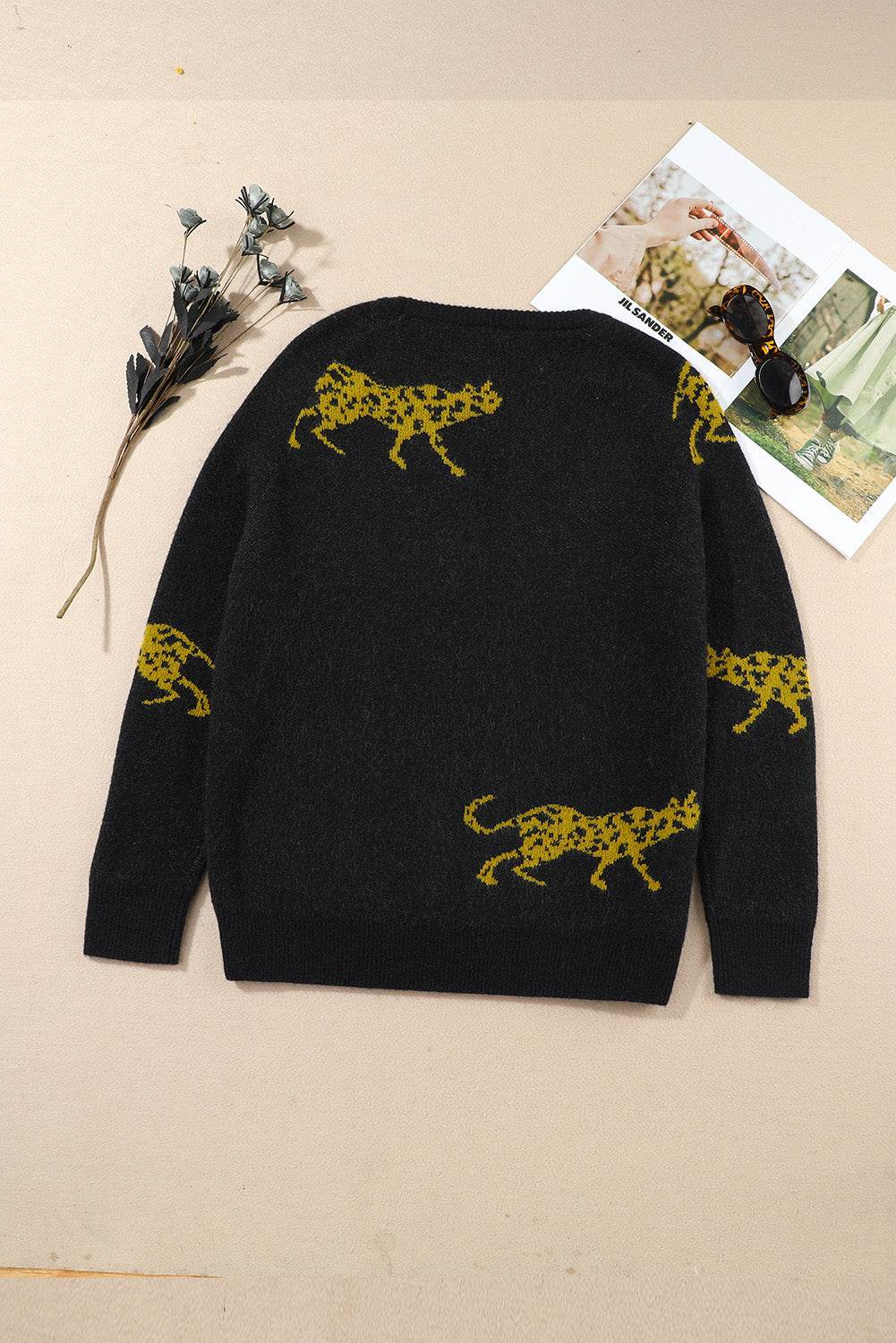 Animal Print Round Neck Sweater - Hovatok