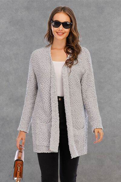 Angel Wings Pocketed Open Front Long Sleeve Cardigan - Hovatok