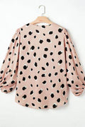 Contrast Animal Print V-Neck Long Sleeve Blouse - Hovatok