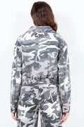 American Bazi Full Size Camouflage Zip Up Cropped Rider Jacket Plus Size - Hovatok