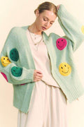Davi & Dani Fuzzy Smile Open Front Long Sleeve Cardigan - Hovatok