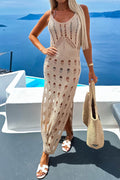 Openwork Slit Scoop Neck Sleeveless Cover Up - Hovatok