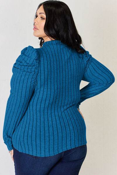 Basic Bae Full Size Ribbed Mock Neck Puff Sleeve T-Shirt - Hovatok