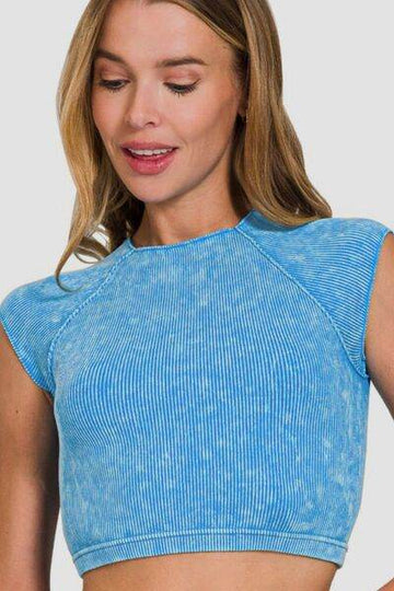 Zenana Ribbed Round Neck Cropped Top - Hovatok