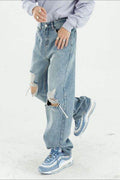 Distressed Wide Leg Jeans with Pockets - Hovatok