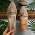 knitted Slip-On Flats with Bow - Hovatok