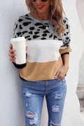 Angel Wings Color Block Round Neck Lantern Sleeve Sweater - Hovatok