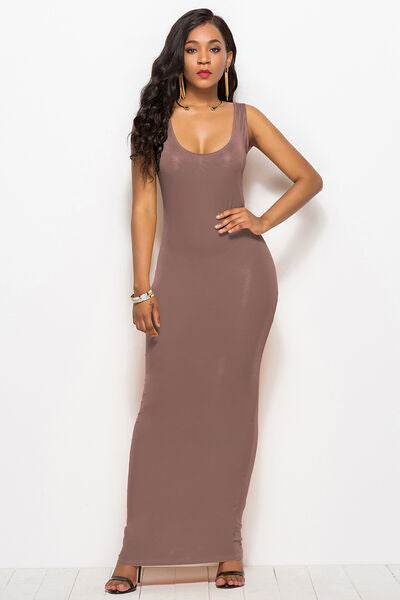 Scoop Neck Wide Strap Maxi Dress - Hovatok