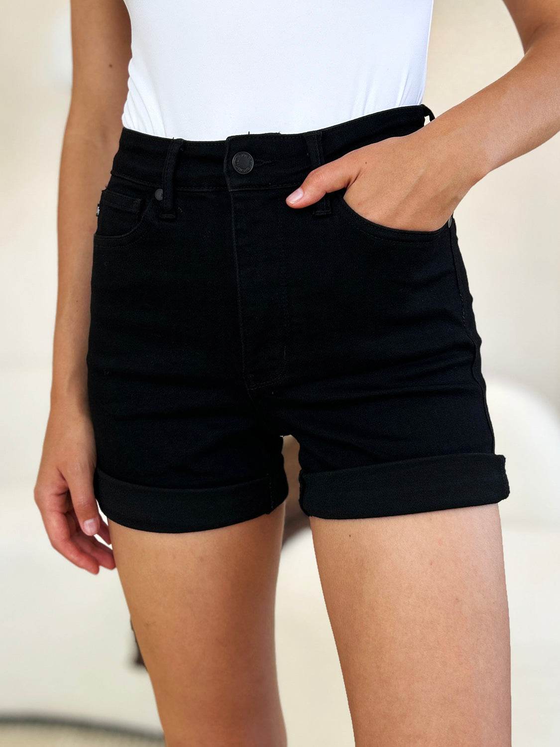 Judy Blue Full Size High Waist Tummy Control Cuffed Denim Shorts - Hovatok