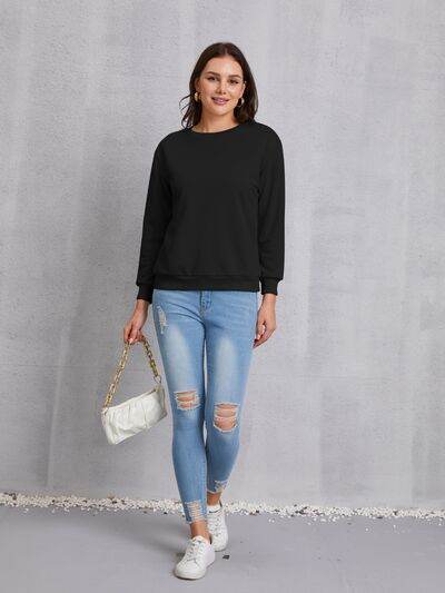 Round Neck Dropped Shoulder Sweatshirt - Hovatok