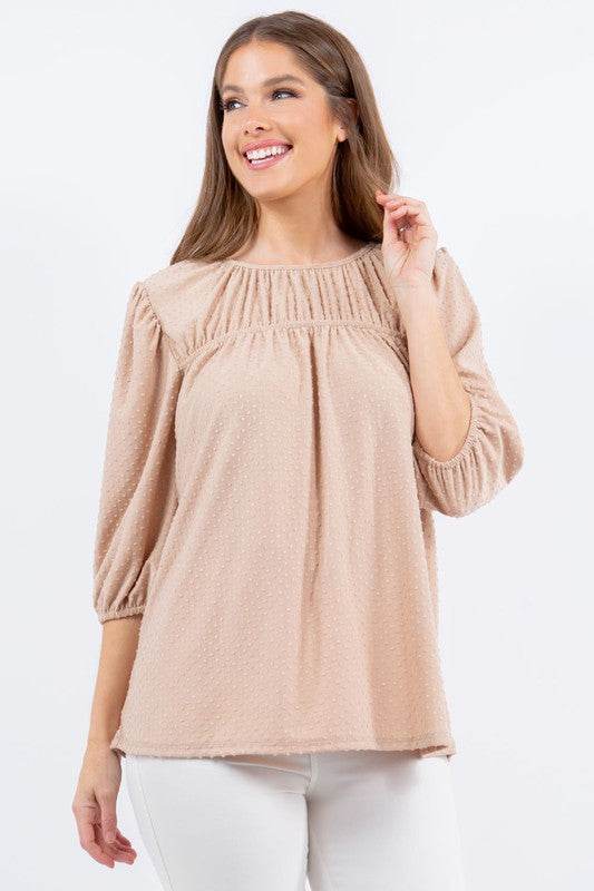 Celeste Full Size Puff Sleeve and Bow Detail Top Plus Size - Hovatok