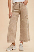 Annie Wear Raw Hem Wide Leg Jeans with Cargo Pockets - Hovatok