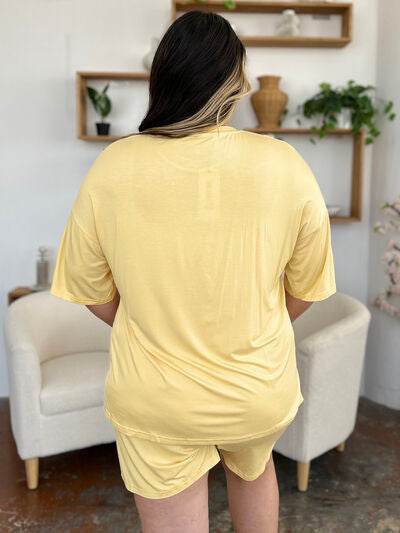 Basic Bae Bamboo Full Size Round Neck Drop Shoulder T-Shirt and Shorts Set - Hovatok