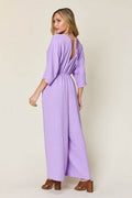 Double Take Full Size Surplice Wide Leg Jumpsuit with Pockets - Hovatok