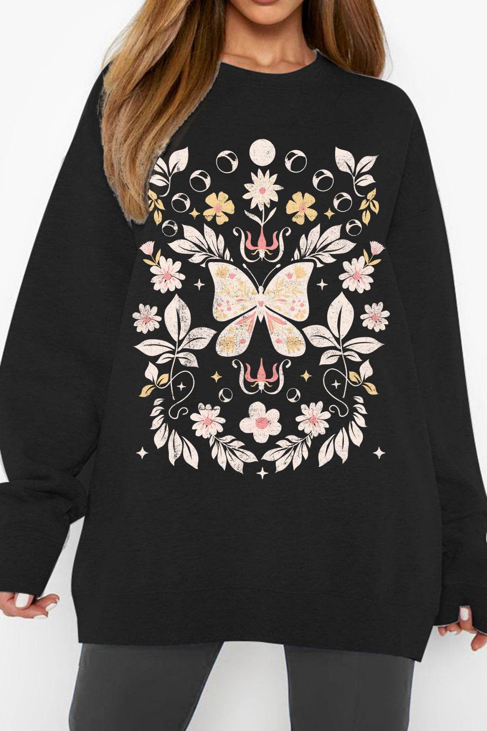 Simply Love Simply Love Full Size Flower and Butterfly Graphic Sweatshirt - Hovatok