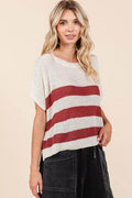 Mittoshop Contrast Striped Round Neck Short Sleeve Sweater - Hovatok