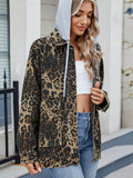 Leopard Button Up Drop Shoulder Denim Jacket - Hovatok