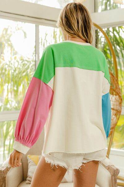 BiBi Color Block Patched Long Sleeve Top - Hovatok