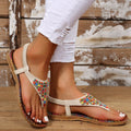 Beaded PU Leather Open Toe Sandals - Hovatok