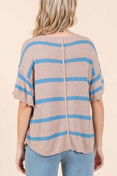 Mittoshop Striped Flounce Sleeve Knit Top - Hovatok