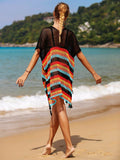 Angel Wings Cutout Striped Cover-Up with Tassel - Hovatok