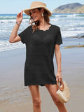 Openwork Round Neck Short Sleeve Cover-UP - Hovatok