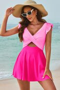 Cutout V-Neck Cap Sleeve One-Piece Swimwear - Hovatok