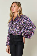 Double Take Full Size Printed Balloon Sleeve Shirt - Hovatok