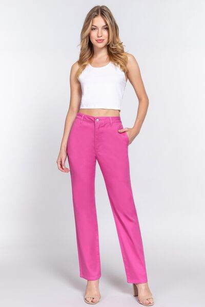 ACTIVE BASIC High Waist Straight Twill Pants - Hovatok