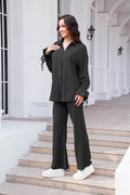 Drawstring Flounce Sleeve Shirt and Pants Set - Hovatok