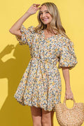 And The Why Full Size Floral Surplice Puff Sleeve Dress - Hovatok