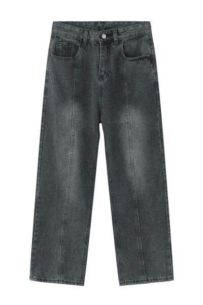 Men's Washed Splicing Straight Leg Jeans - Hovatok