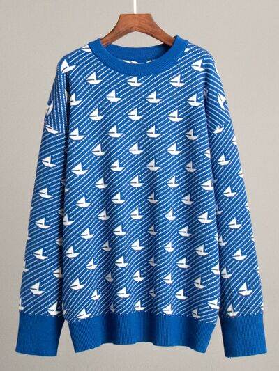 Contrast Round Neck Long Sleeve Sweater - Hovatok