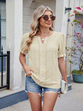 Eyelet Notched Short Sleeve Top - Hovatok